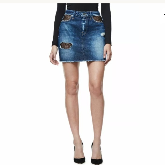 Good American Dresses & Skirts - Good American Fishnet Denim Mini Skirt